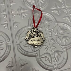 Vintage Angel “Believe / Sparkle” Pewter Tone Christmas Ornament